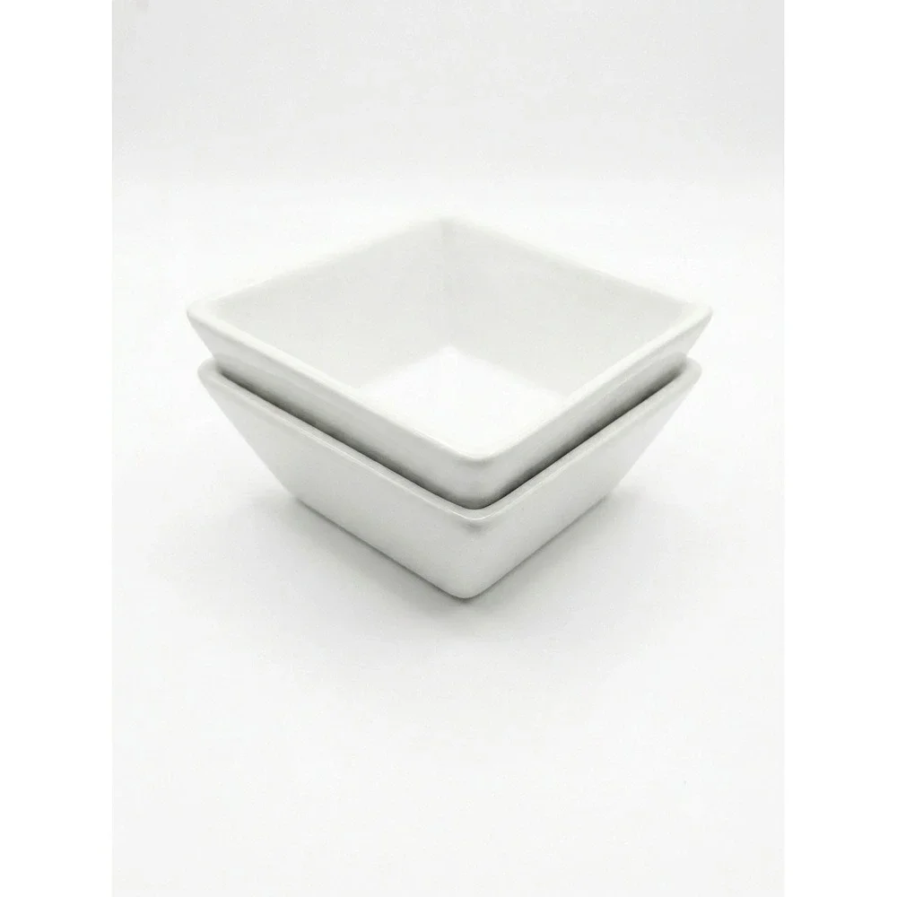 Crate & Barrel White Porcelain Square Small Dip Sauce Dishes Bowls Set of 2